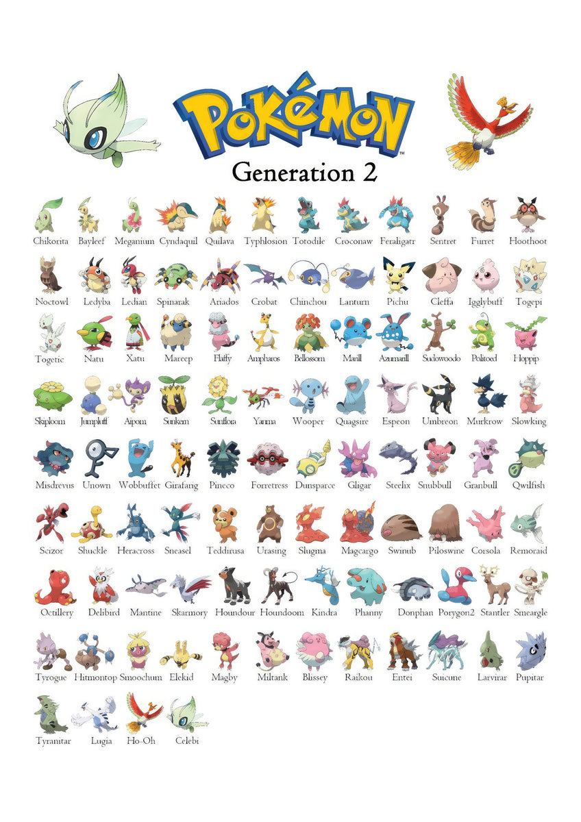 Premium Quality Pokemon Chart Generation 2 A2 Size Posters Pixie Posters