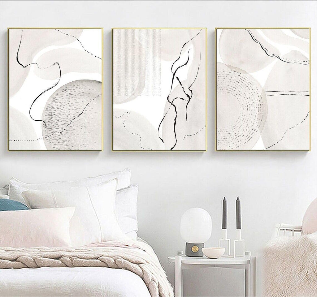 Premium Abstract Gallery Wall Art Set of 3 Neutral A2 Size Posters