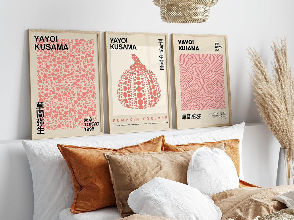 Premium Yayoi Kusama Pink Neutral Set Of 3 A2 Size Posters