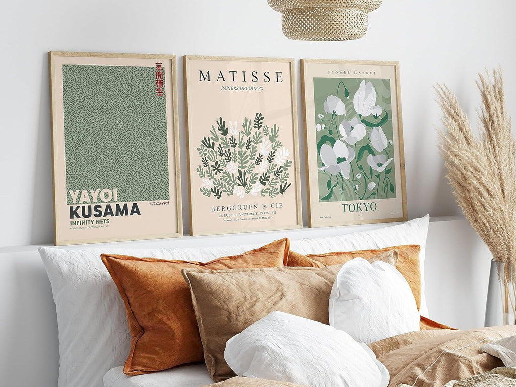 Premium Set of 3 Matisse Sage Green Yayoi Kusama A2 Size Posters