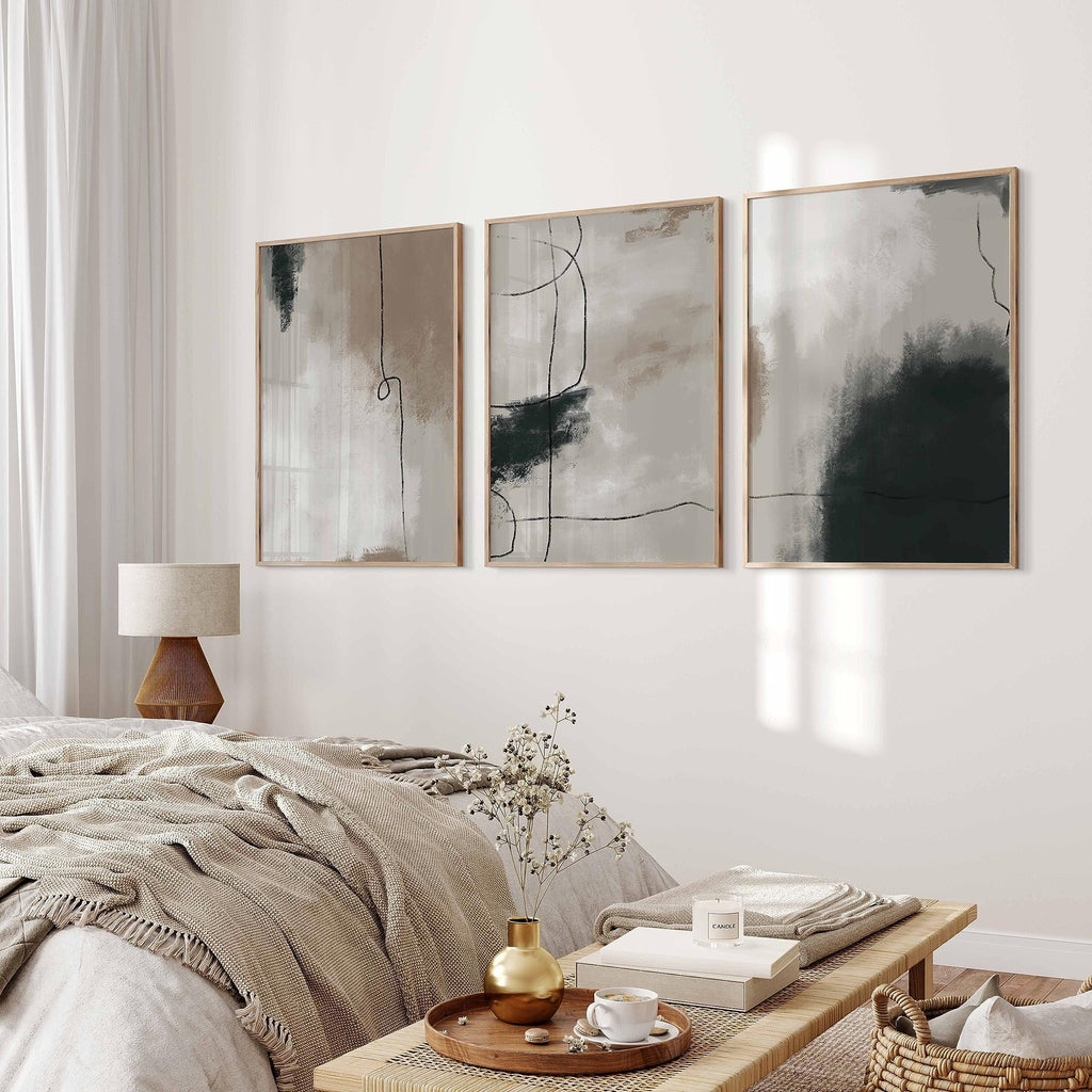 Premium Abstract Neutral Wall Art Set of 3 Beige And Black A2 Size Posters