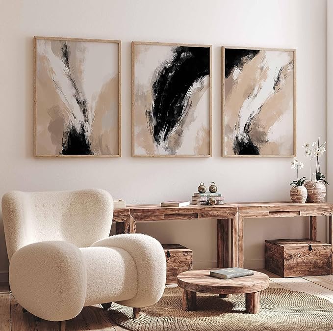Premium Set of 3 Black Beige Neutral Nordic Abstract A2 Size Posters