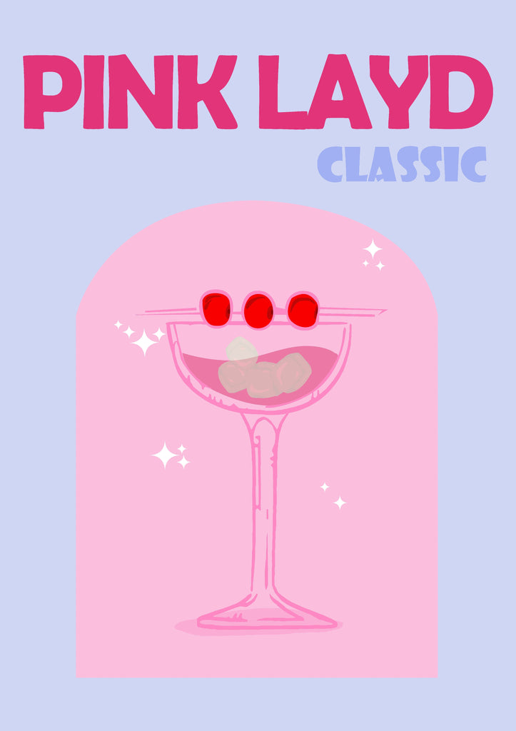 Premium Retro Cocktail Wall Art Pink Layd A4 Size Posters