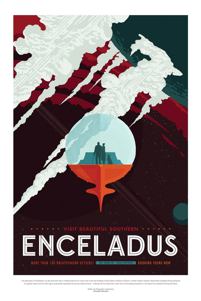 Premium Retro NASA Space Travel Style Enceladus A4 Size Posters