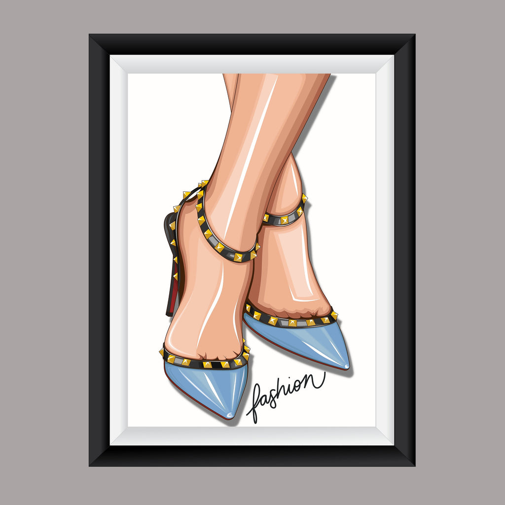 Premium Fashion Wall Art Blue shoes A2 Size Posters