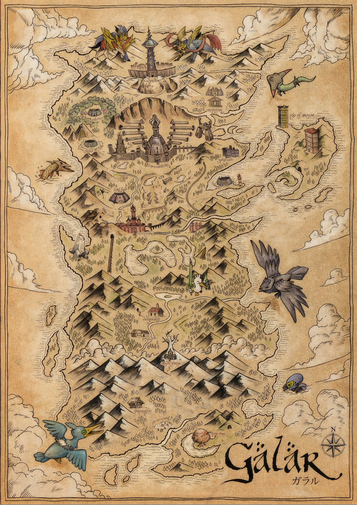 Premium Pokemon Region Map Galah A4 Size Posters