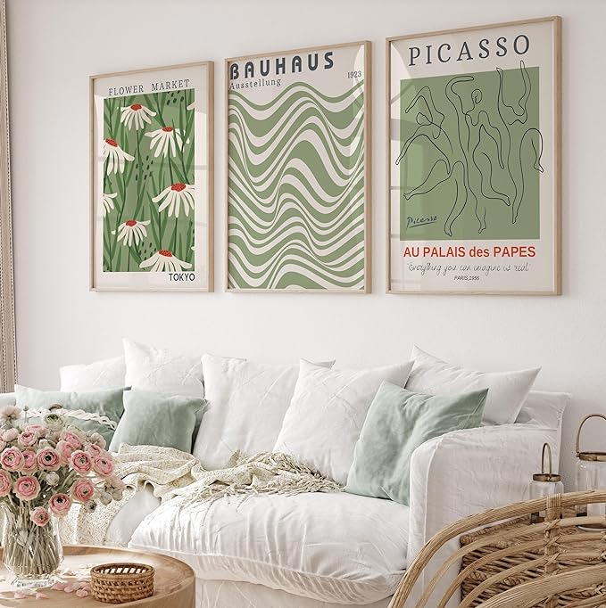 Premium Matisse Bauhaus Picasso Wall Art Sage Set Of 3 A2 Size Posters
