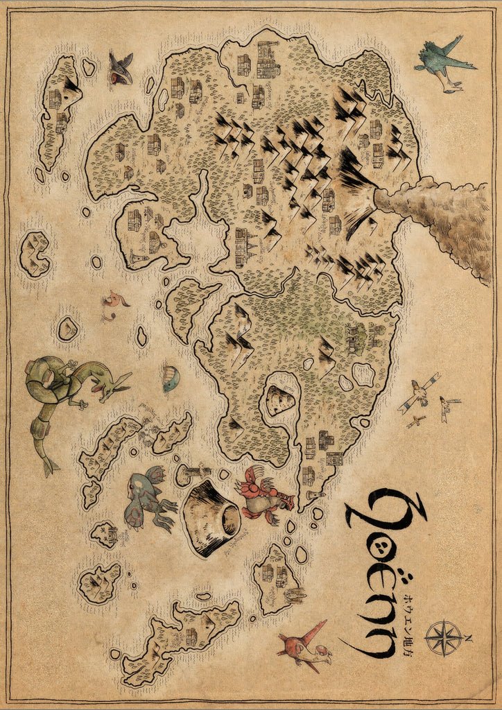 Premium Pokemon Region Map Hoenn A3 Size Posters