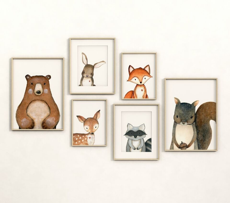 Premium Woodland Animal Wall Art Full Set A4 Size Posters