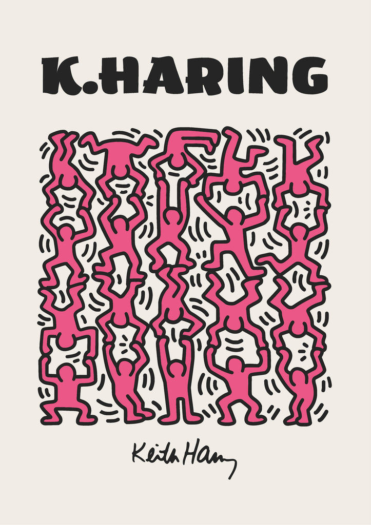 Premium Pink Keith Haring Wall Art Design 5 A4 Size Posters