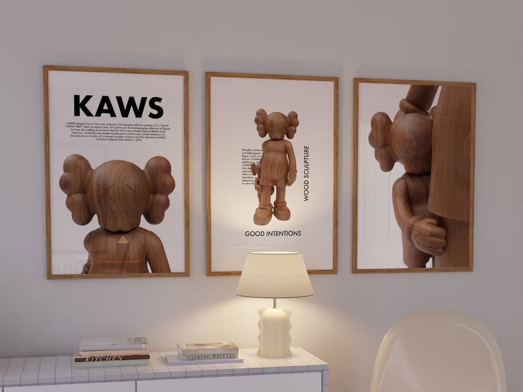 Premium Hypebeast Kaws Wood Figure Wall Art Set of 3 A2 Size Posters