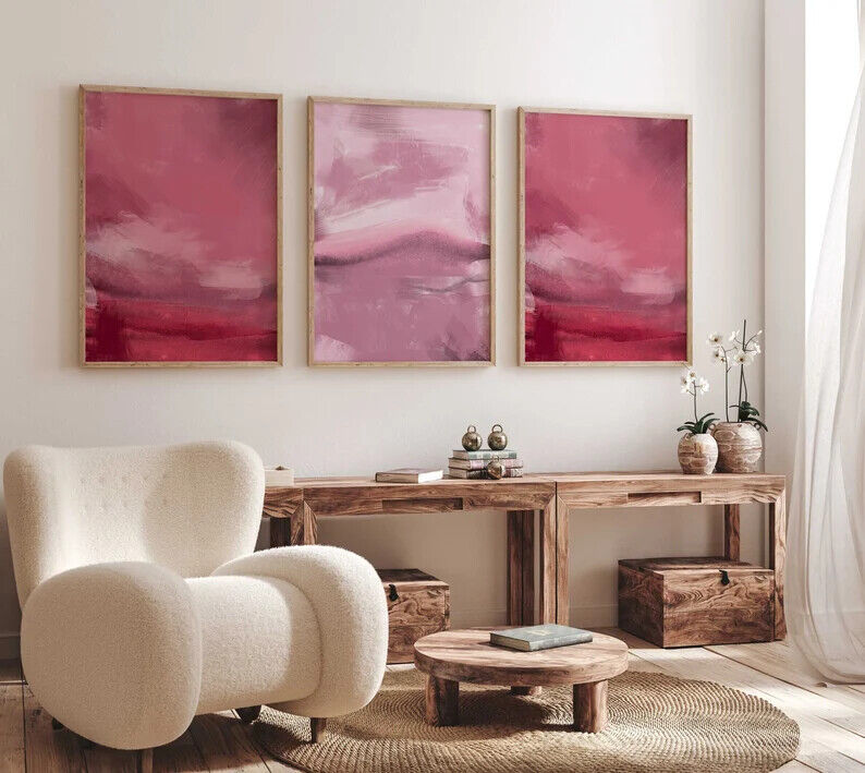 Premium Blush Pink Wall Art Set of 3 Abstract A2 Size Posters