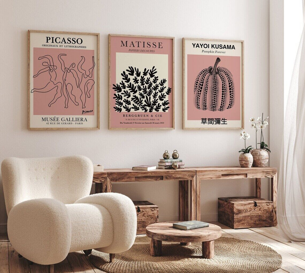 Premium Pastel Pink Matisse Picasso Yayoi Kusama Set A2 Size Posters