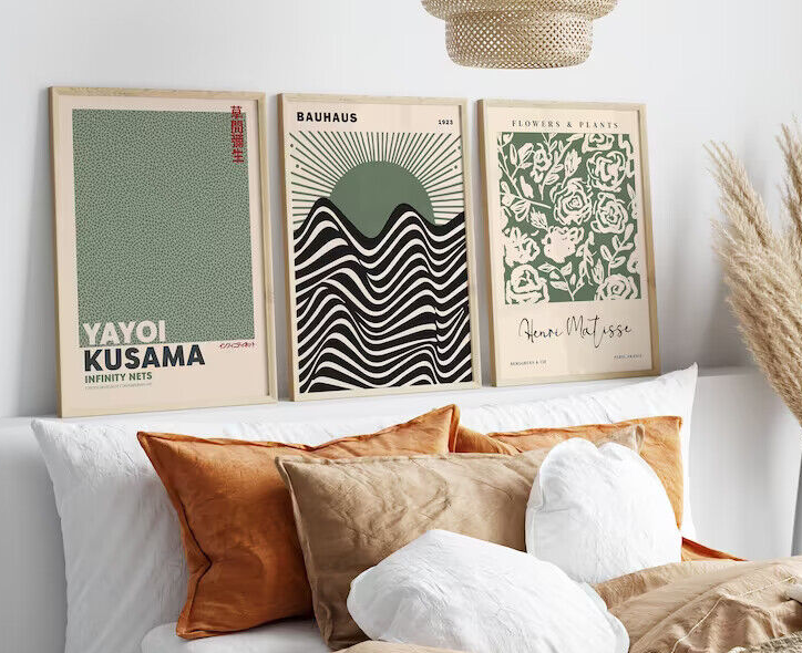 Premium Matisse Yayoi Bauhaus Sage Green Set of 3 A2 Size Posters