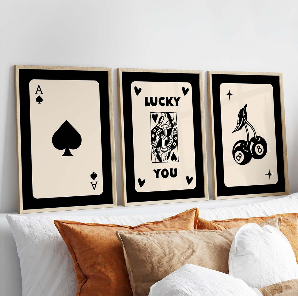 Premium Retro Black Cream Wall Art Set Playing Cards A2 Size Posters