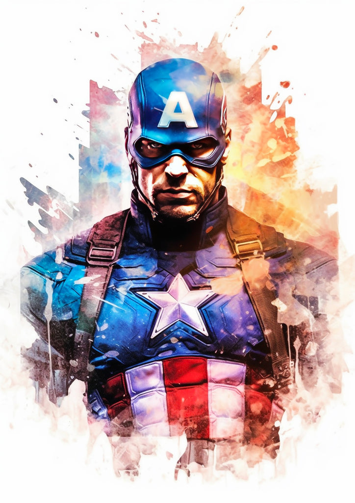 Premium Marvel Watercolor Captain America A2 Size Posters