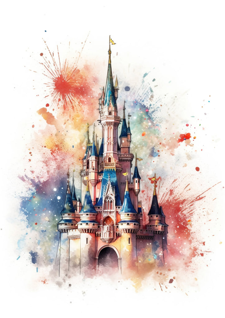 Premium Disney Princess Watercolour Disney Castle A2 Size Posters