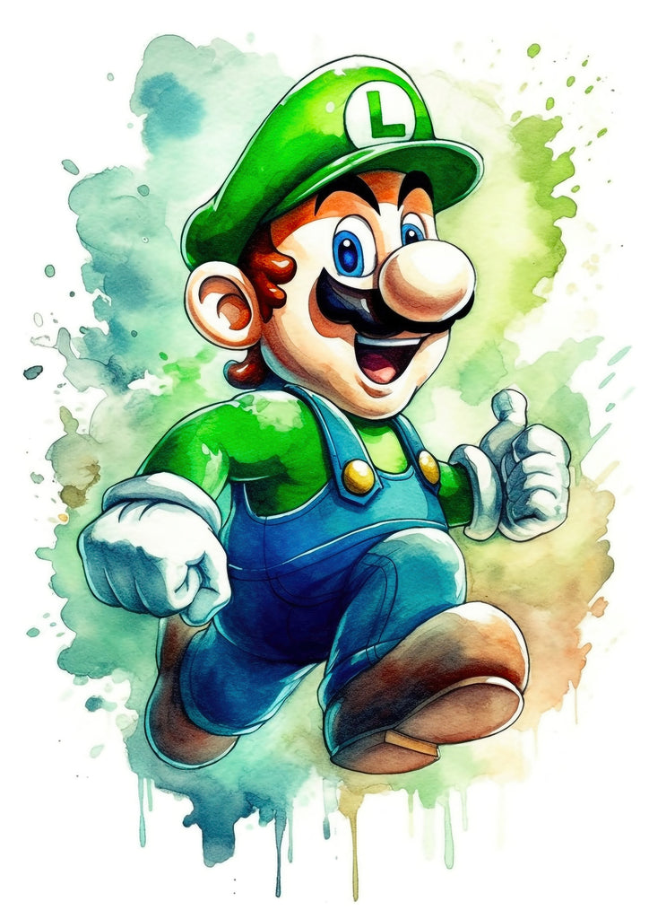 Premium Super Mario Watercolour Luigi A4 Size Posters