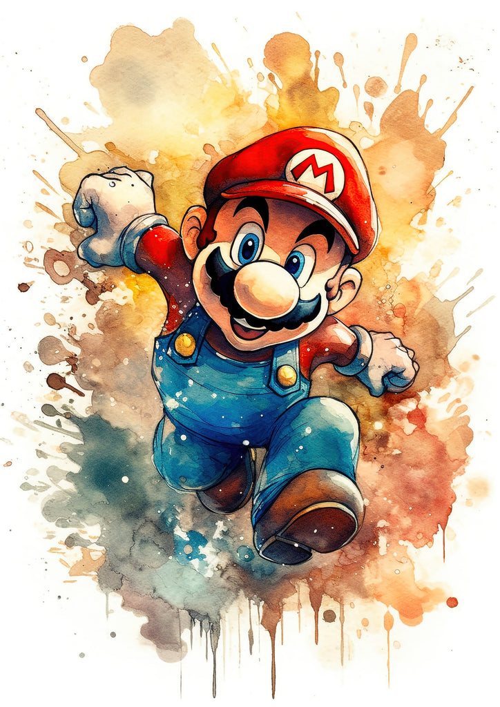 Premium Super Mario Watercolour Mario A4 Size Posters
