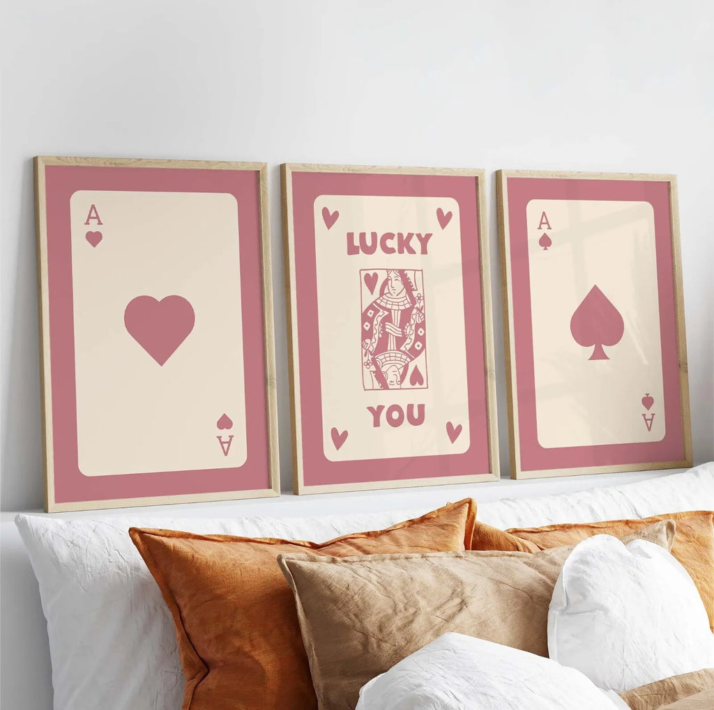 Premium Retro Blush Pink Wall Art Set Playing Cards A3 Size Posters